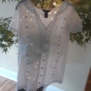 White House Black Market Sheer Short sleeve Top